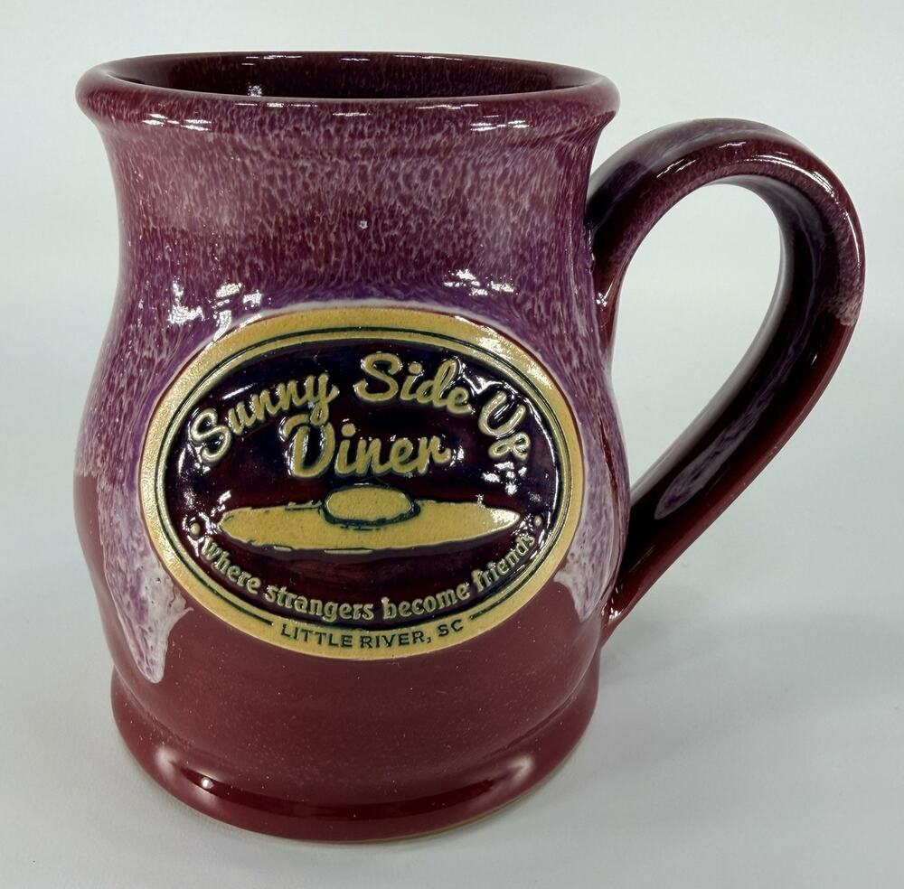 Deneen Pottery Sunny Side Up Diner Coffee Mug Red Drip Glaze 2016 Handmade